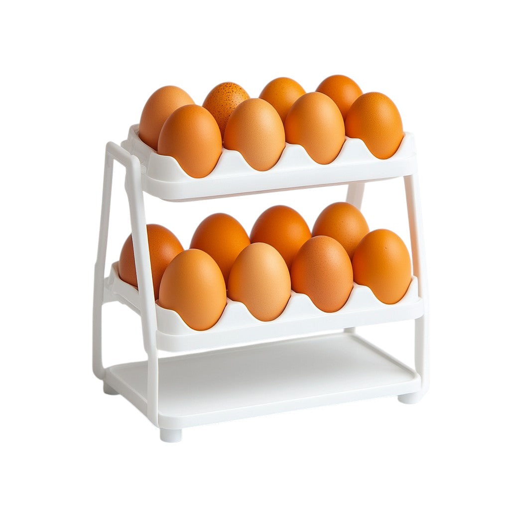 Zynch Gravity Rolling Egg Dispenser for Fridge - 2-Tier Slim Egg Rack Holds 14 Eggs - Space Saving Automatic Rolling Design - No Assembly Required - White