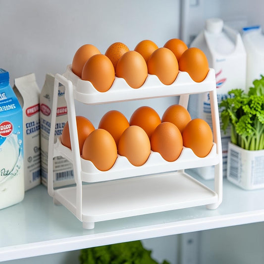 Zynch Gravity Rolling Egg Dispenser for Fridge - 2-Tier Slim Egg Rack Holds 14 Eggs - Space Saving Automatic Rolling Design - No Assembly Required - White