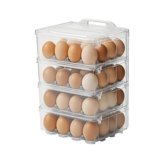 Zynch Drawer-Type Egg Storage Box - 32 Count Double Layer Container for Refrigerator - Stackable & Dust-Proof Design with Handle - Clear BPA-Free Plastic