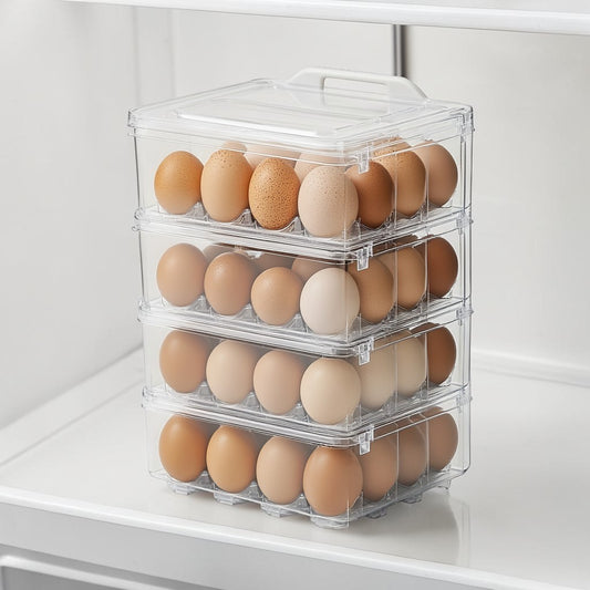 Zynch Drawer-Type Egg Storage Box - 32 Count Double Layer Container for Refrigerator - Stackable & Dust-Proof Design with Handle - Clear BPA-Free Plastic